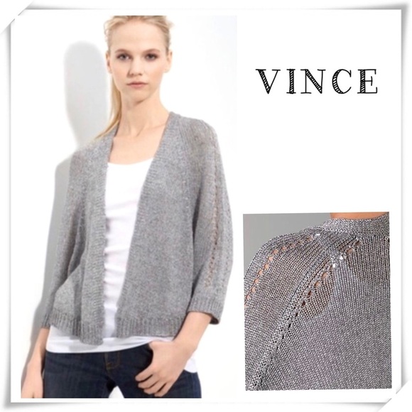 VINCE Shimmer Sliver Metallic Shrug Cardigan Size S - Picture 1 of 7